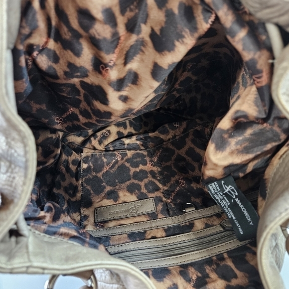 B. Makowsky Camel Leather Tassel Drawstring Accent Hobo Shoulder Bag - Picture 9 of 11